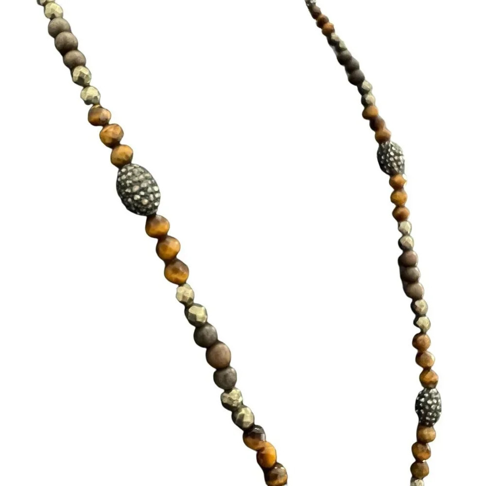 Tiger Eye Pyrite Wood Crystal Horn Pendant Necklace - Picture 5 of 6